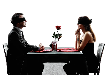 Couple dining blindfolded